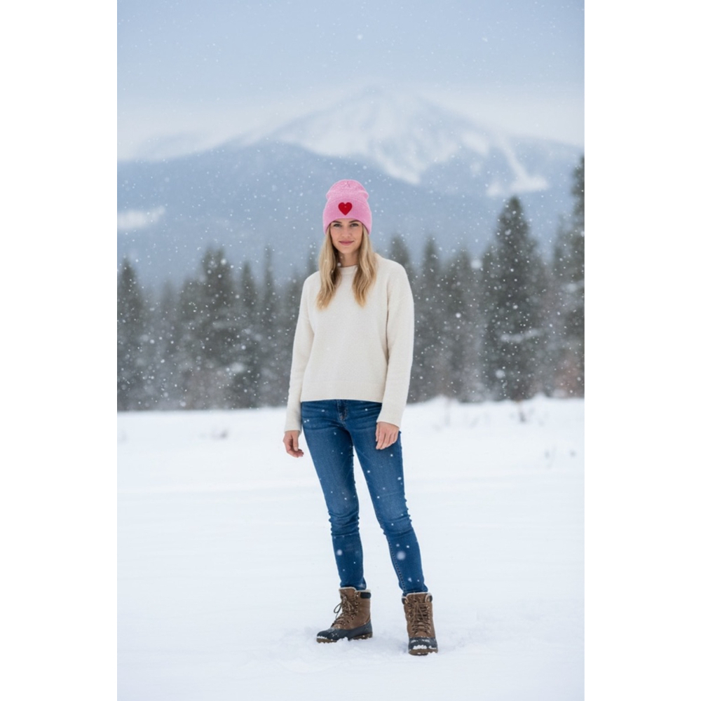 JoyLab Pink Red Heart Beanie NWT